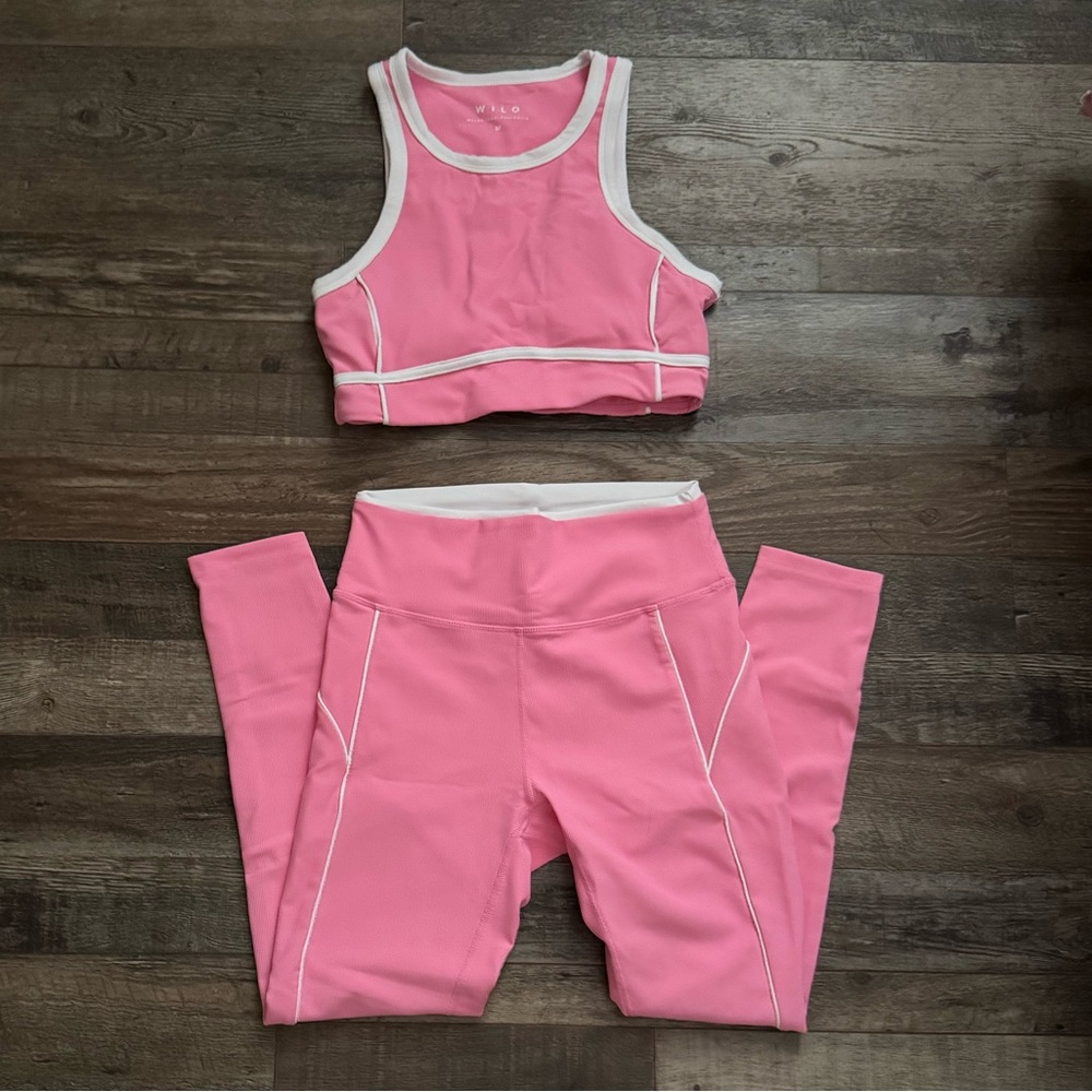 Pink Athletic Crop Top and Leggings Set